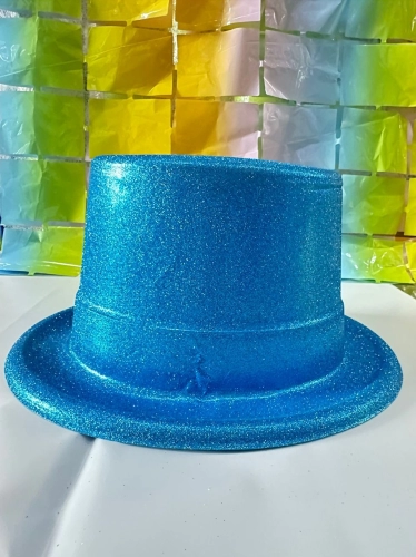 Plastic Top Hat Glitter - Blue (HAT-T1-B)