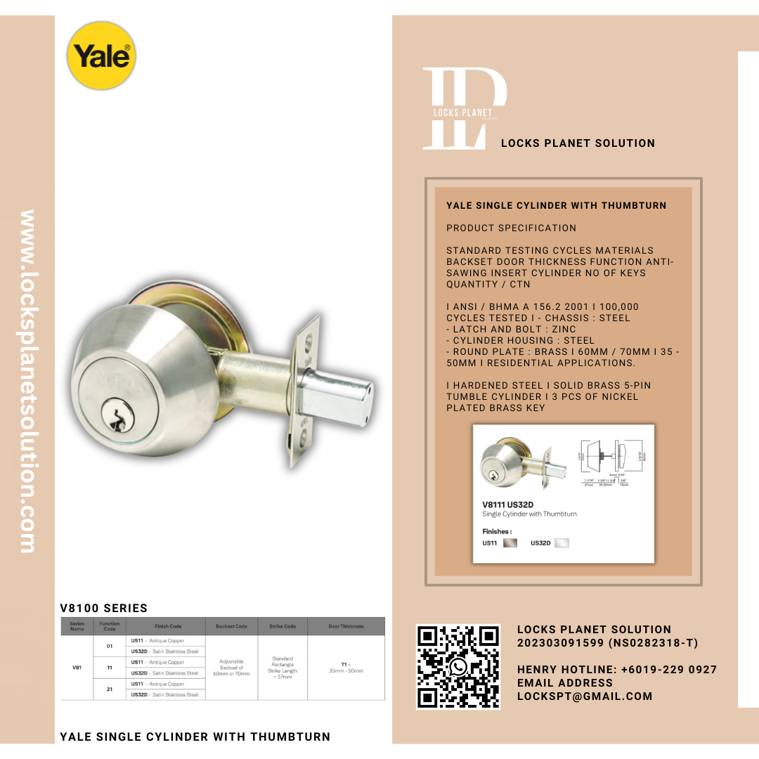 YALE SINGLE CYLINDER WITH THUMBTURN