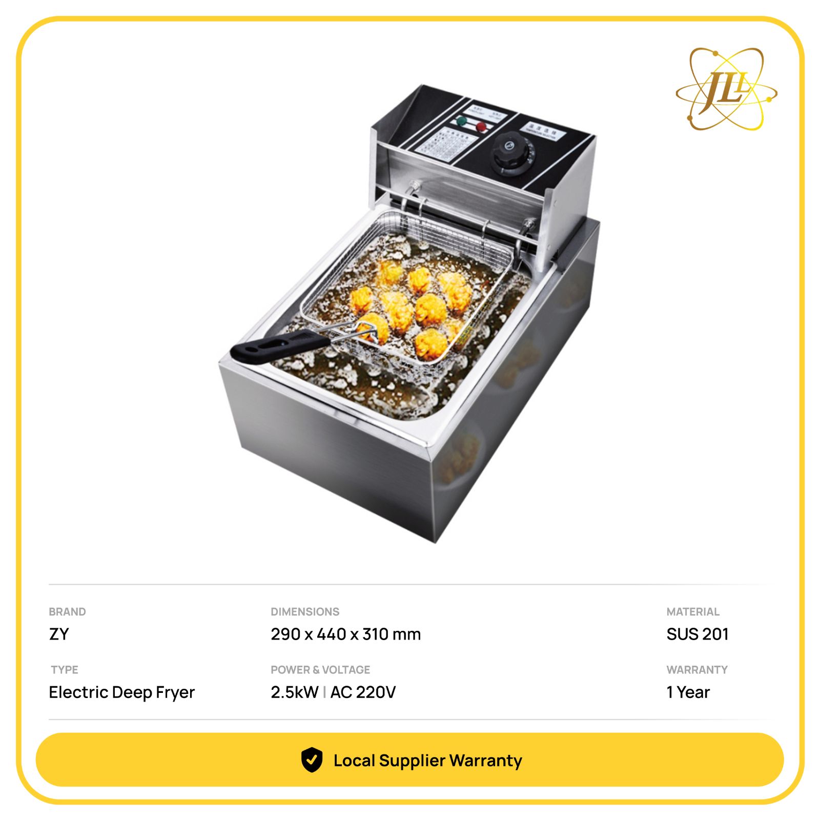 FC81D SINGLE 6L COMMERCIAL ELECTRIC DEEP FRYER RANGE 290 x 440 x 310 mm | 2500W | AC 220V 2.5kW