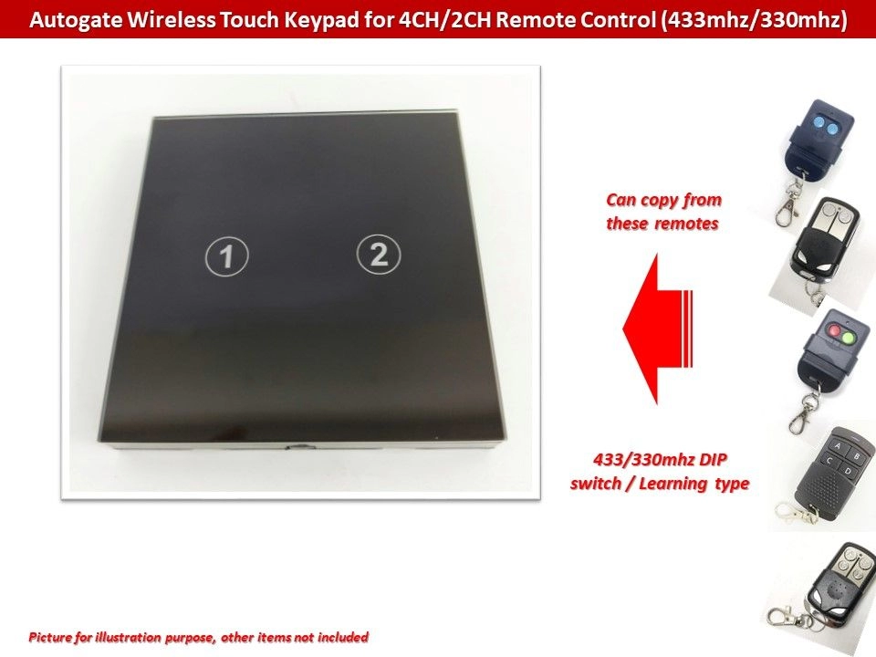 Autogate Wireless Touch Keypad (Learning Type) for 4 Channel / 2 Channel Remote (433mhz/330mhz)