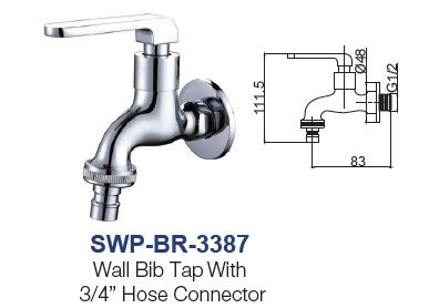 SWP-BR-3387  Wall Bib Tap With Hose Connector - brass