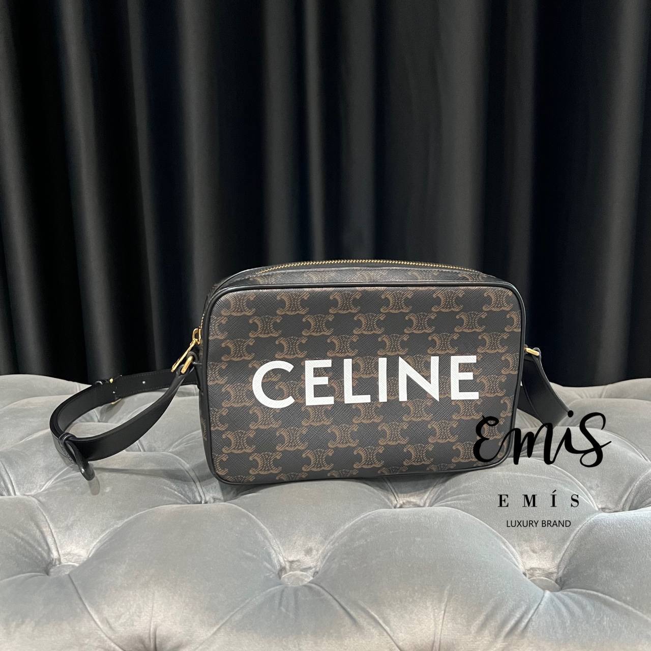 Celine Medium Messenger Bag in Triomphe Canvas with Celine Print- Preloved Luxury