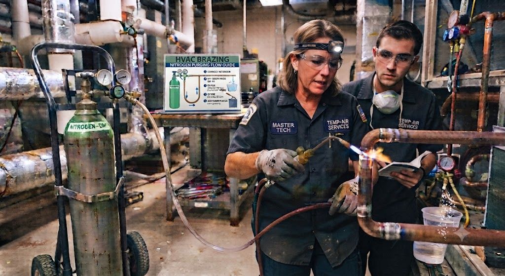 HVAC copper pipe brazing nitrogen flow procedure