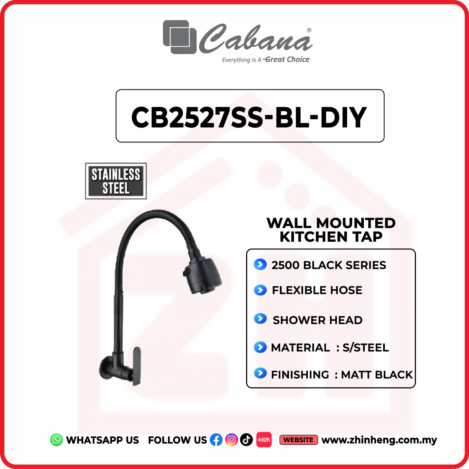 CABANA WALL MOUNTED KITCHEN TAP CB2527SS-BL-DIY