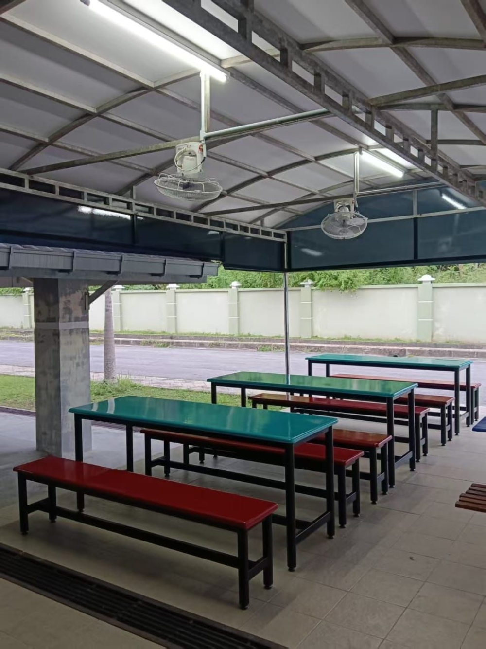 Canteen Table Set Malaysia – 6 Seater Fibreglass Table & Bench | Food Court | School | Factory Canteen Supplier KL Penang