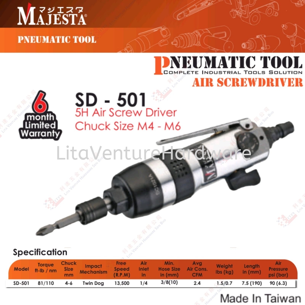 MAJESTA BRAND 5H AIR SCREW DRIVER CHUCK M4-M6 - SD501