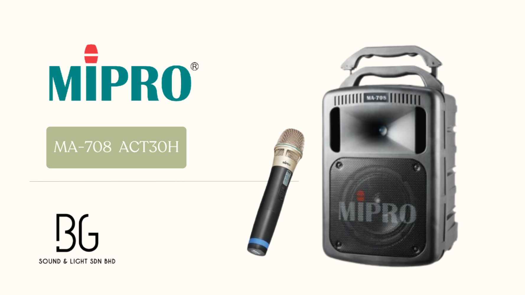 MIPRO MA-708 Portable PA System with ACT-32H Wireless Handheld Microphone | UHF Portable Speaker Malaysia