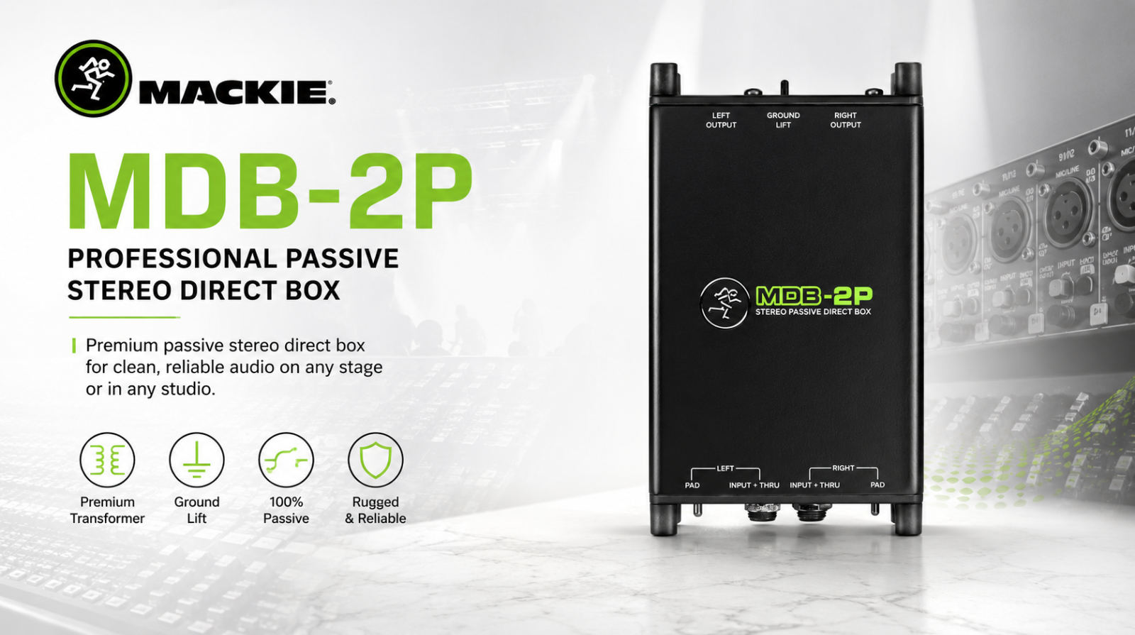 Mackie MDB-2P 专业被动立体声直通盒（Passive Stereo Direct Box）