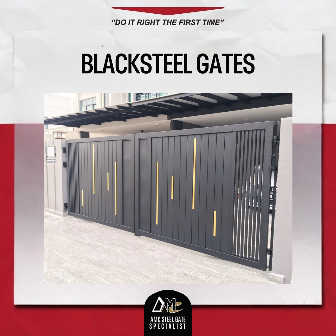 Black Stainless Steel Gate - Gold Strip with Plate Customized