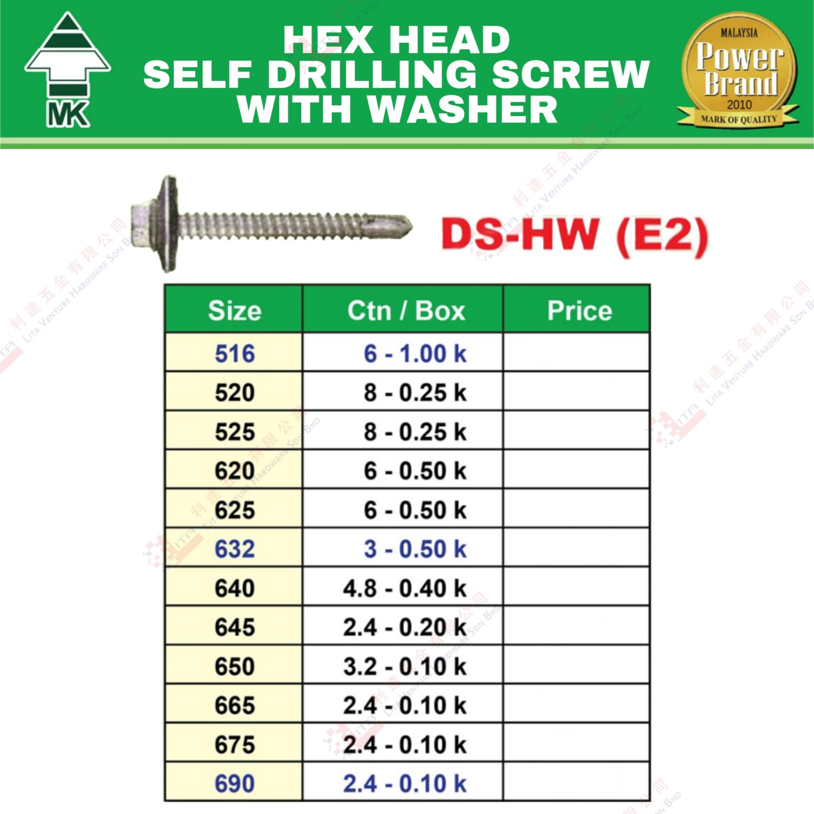 MK BRAND HEX HEAD SELF DRILLING SCREW WITH WASHER - DSHWE2