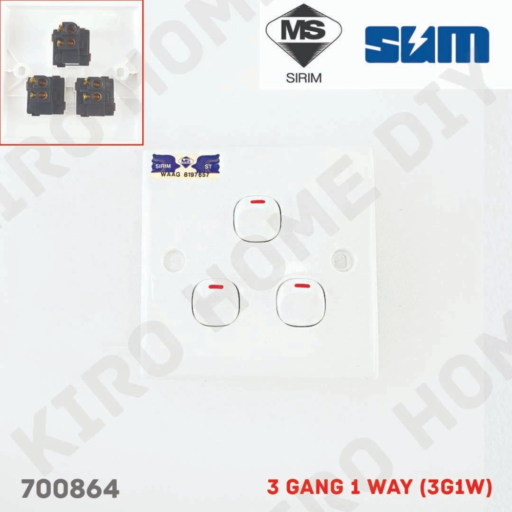 SUM Switch Socket with SIRIM  (1G1W / 1G2W/ 2G1W/ 3G1W / 4G1W /  5G1W/ 2G2W/ 13A SINGLE [NEON]/13A DOUBLE [NEON]) - 700859 - 700866 