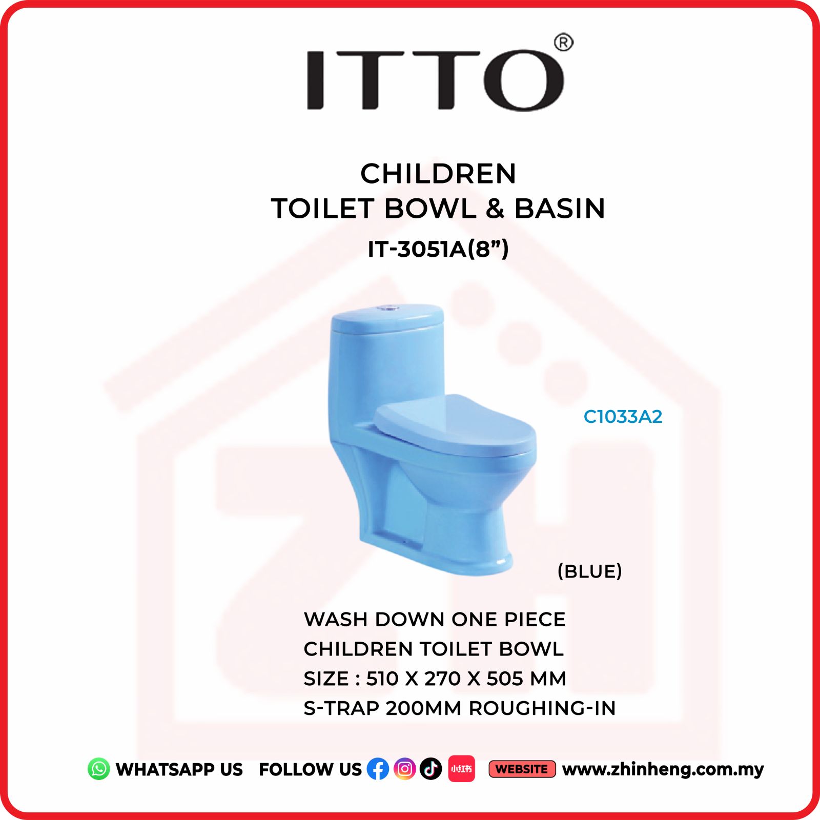 ITTO Wash Down One-Piece Children Toilet Bowl (BLUE)  IT-3051A(8")