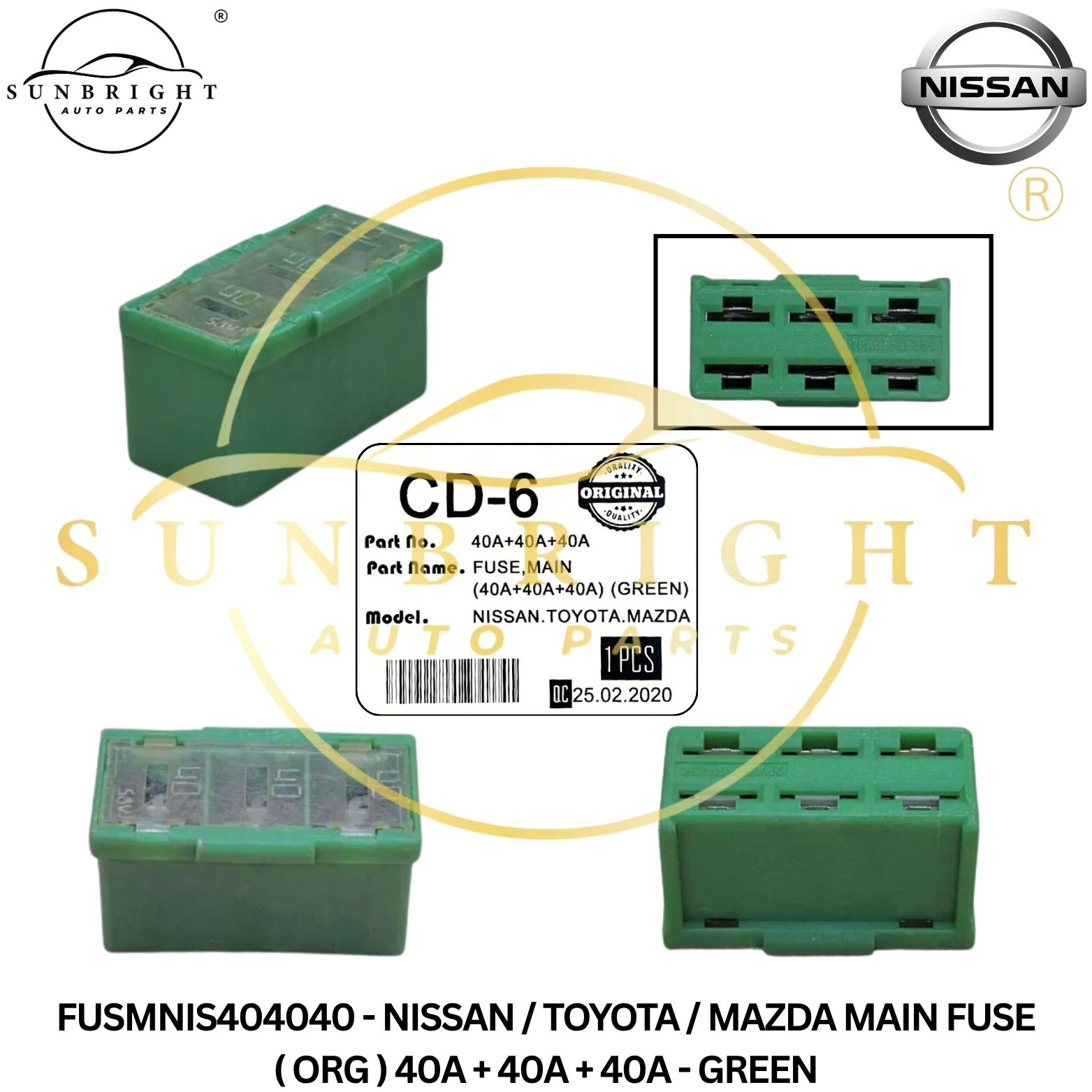 FUSMNIS404040 - NISSAN / TOYOTA / MAZDA MAIN FUSE ( ORG ) 40A + 40A + 40A - GREEN