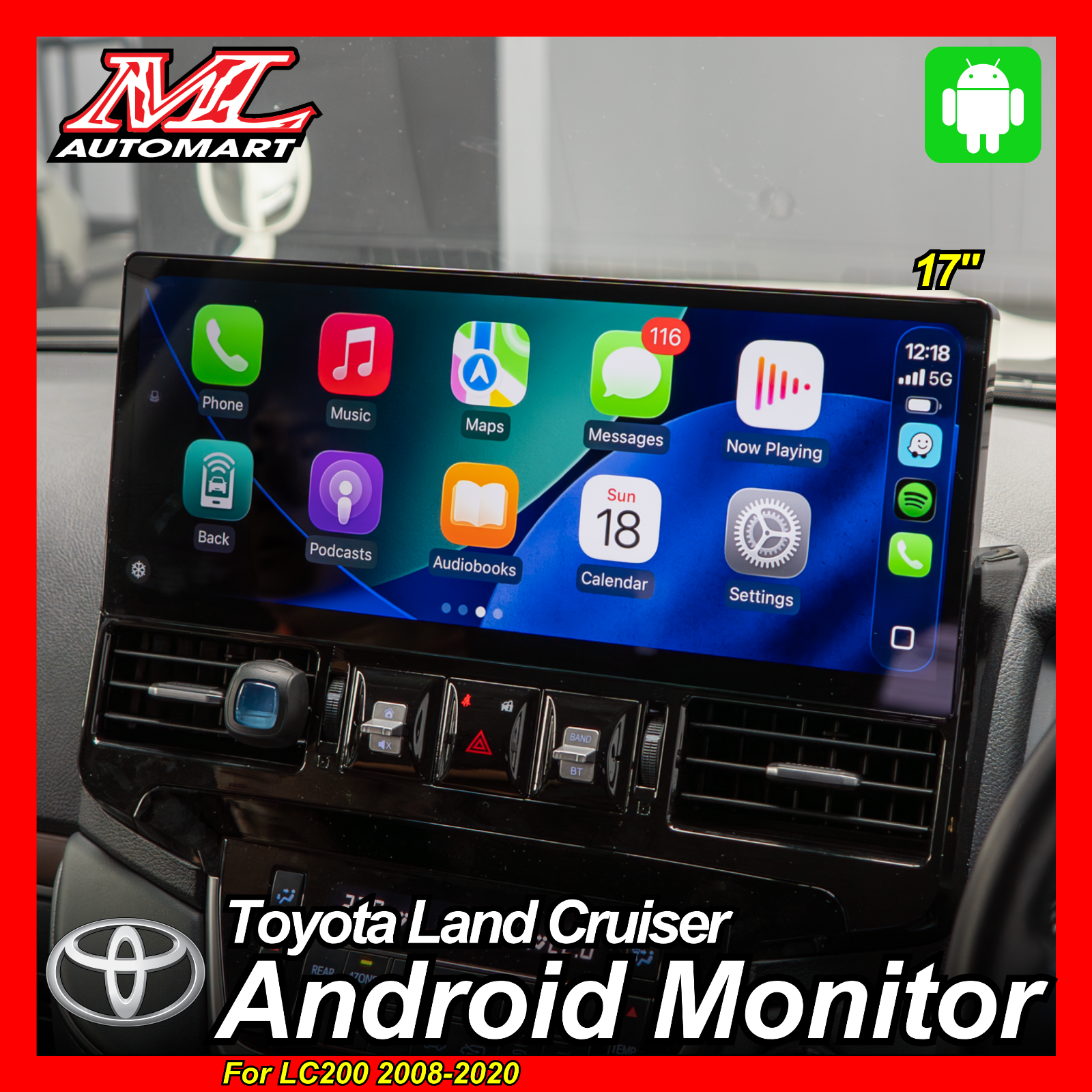 Toyota Land Cruiser LC200 2008-20 Android Monitor (17")