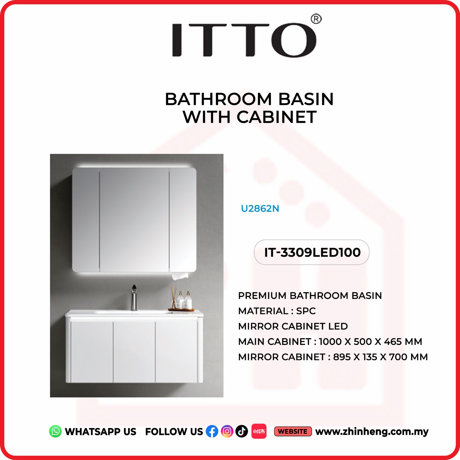 ​​​​​​​​​​​​​​ITTO BATHROOM BASIN WITH CABINET IT-3309LED100