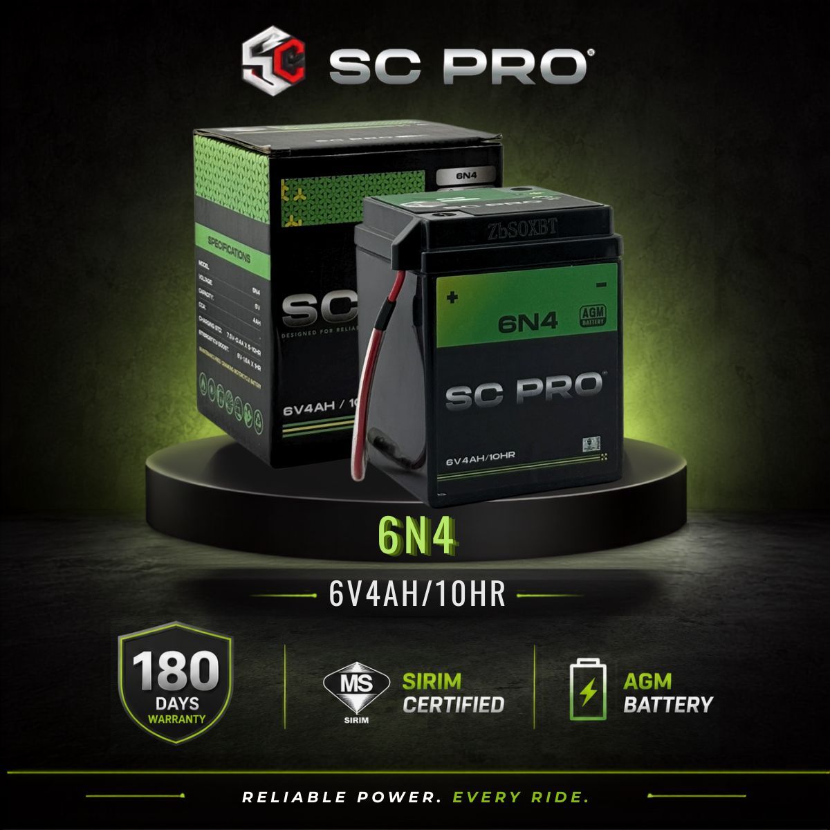 6N4-BS SC PRO - Bateri RX80/C90/G-125/TR-S/A-100/C70/CD50 CF50/RC80/A-125/FR80/A50