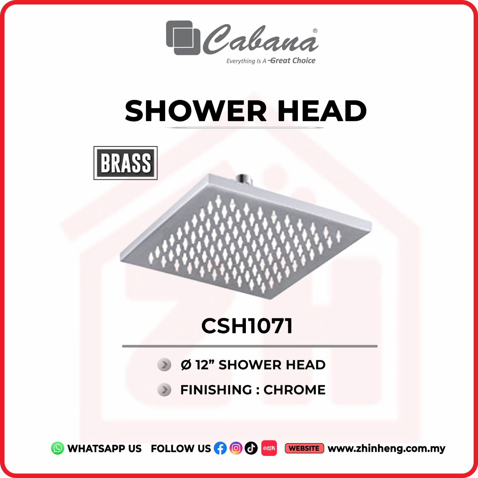 CABANA 12'' SQUARE SHOWER HEAD  CHS1071