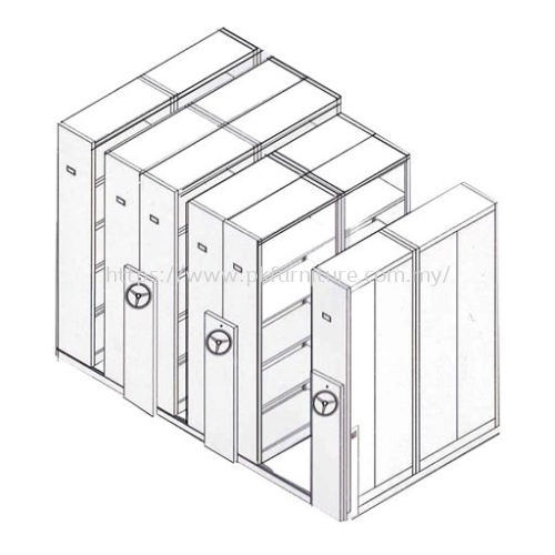 MOBILE COMPACTOR - PK-MNMC-2-G2-1 ROW X 2 BAY DEPTH MECHANICAL MOBILE COMPACTOR CW 4PCS ADJUSTABLE SHELF