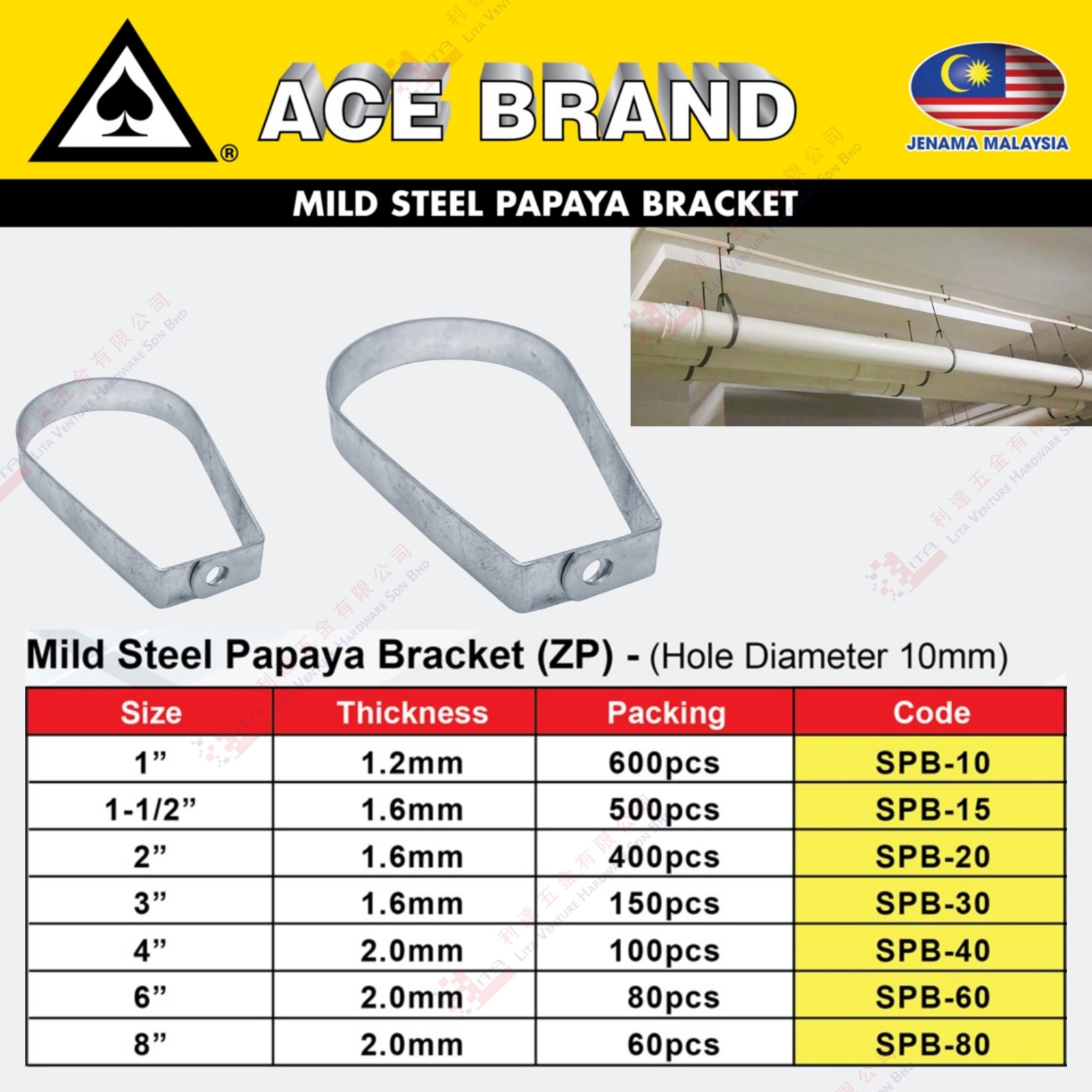 ACE BRAND MILD STEEL PAPAYA BRACKET - SPB10 SPB15 SPB20 SPB30 SPB40 SPB60 SPB80