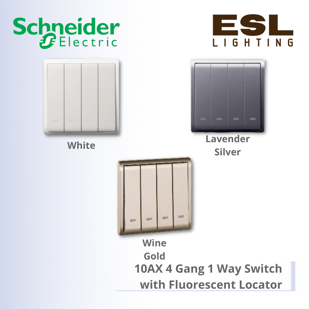 [DISCONTINUE] SCHNEIDER Pieno 10AX 4 Gang 1 Way Switch with Fluorescent Locator - E8234L1F_WE_G11 E8234L1F_LS_G11 E8234L1F_WG_G11