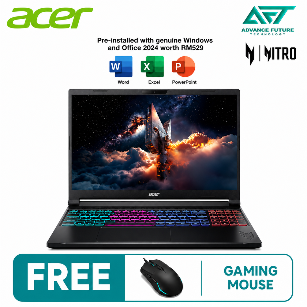 Acer Nitro V16S ANV16S-71-58B0 16" WQXGA 180Hz Gaming Laptop Black ( Intel Core 5 210H, 16GB, 512GB SSD, RTX5060, W11, H&S 2024&M365 )