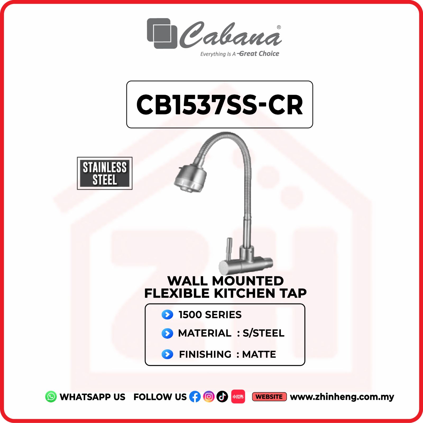 CABANA Wall Mounted Flexible Kitchen Tap CB1537SS-CR