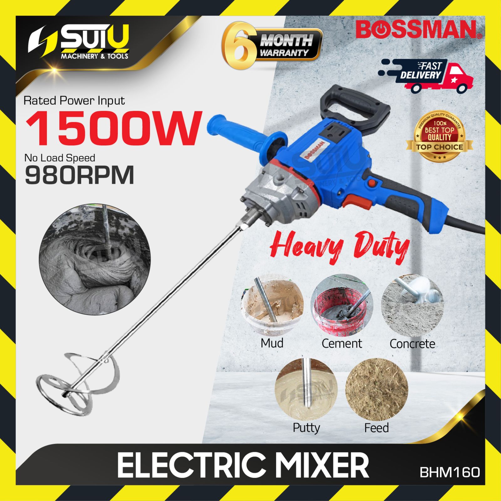 BOSSMAN BHM160 / BHM-160 Heavy Duty Electric Mixer 1500W