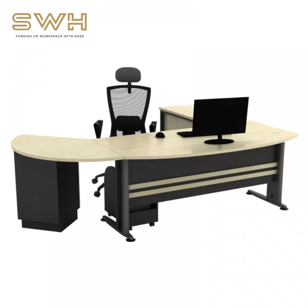 L Shape Curve Front Executive Director Table | Office Table Penang