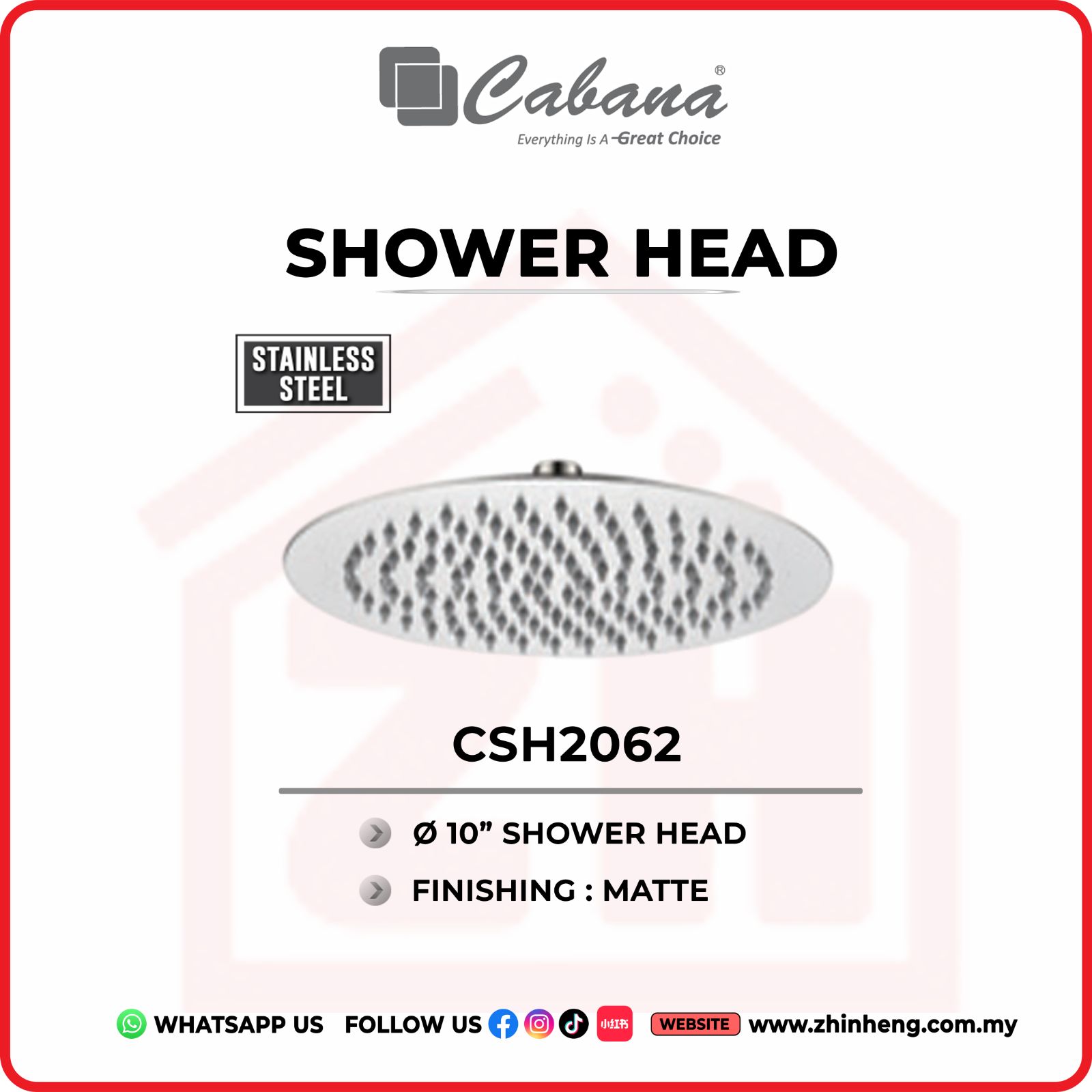 CABANA 10'' ROUND SHOWER HEAD  CSH2062