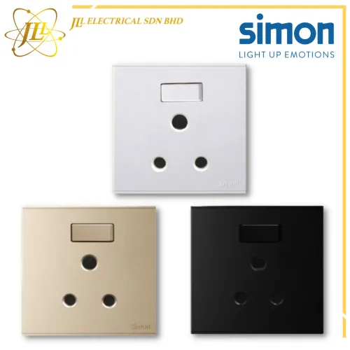 SIMON SWITCH E6 721582 15A ROUND PIN SWITCHED SOCKET OUTLET [WHITE/CHAMPAGNE/BLACK]