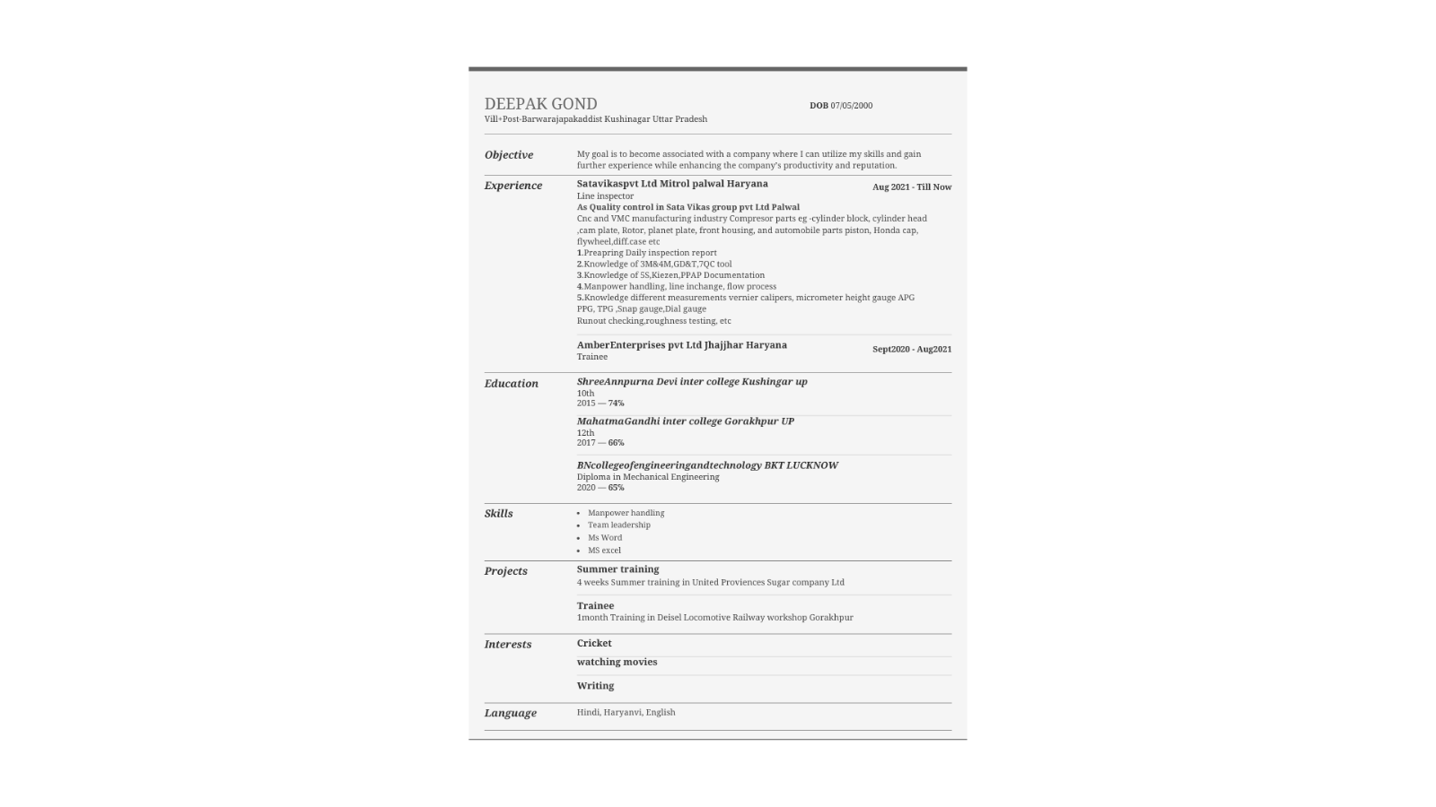 QC RESUME
