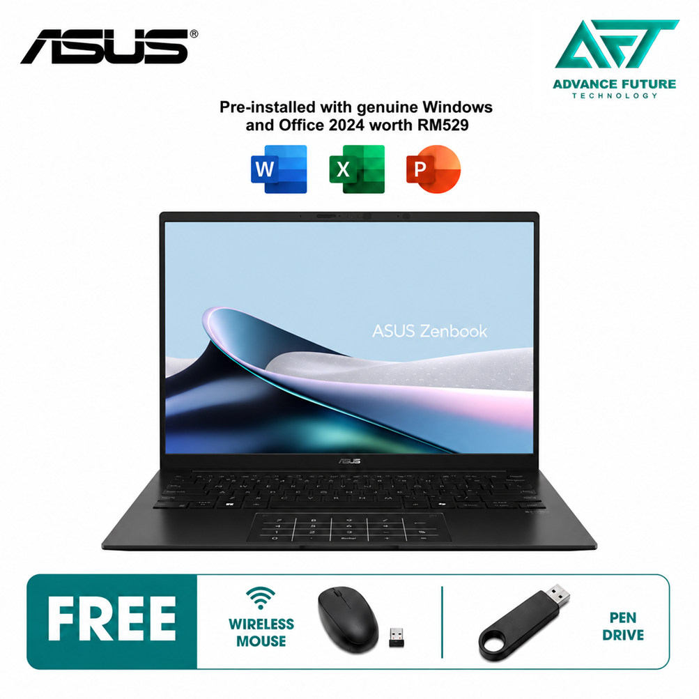 Asus Zenbook 14 OLED UM3406G-AQD165WS 14" WUXGA Laptop Jade Black ( AMD Ryzen AI 7 445, 32GB, 512GB SSD, ATI, W11, H&S 2024&M365 )