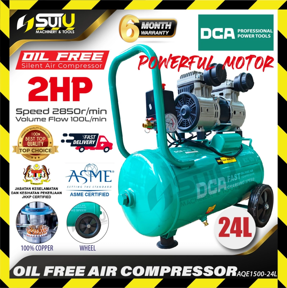 [ASME CERTIFIED] DCA AQE1500-24L /AQE150024L 24L Oilless/ Oil free Air Compressor / Kompressor 1.5kW
