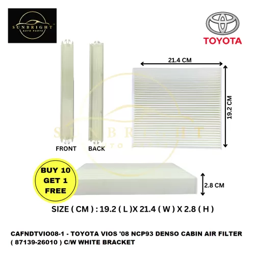 CAFNDTVIO08-1 - TOYOTA VIOS '08 NCP93 DENSO CABIN AIR FILTER ( 87139-26010 ) C/W WHITE BRACKET ( BUY 10 FREE 1 )