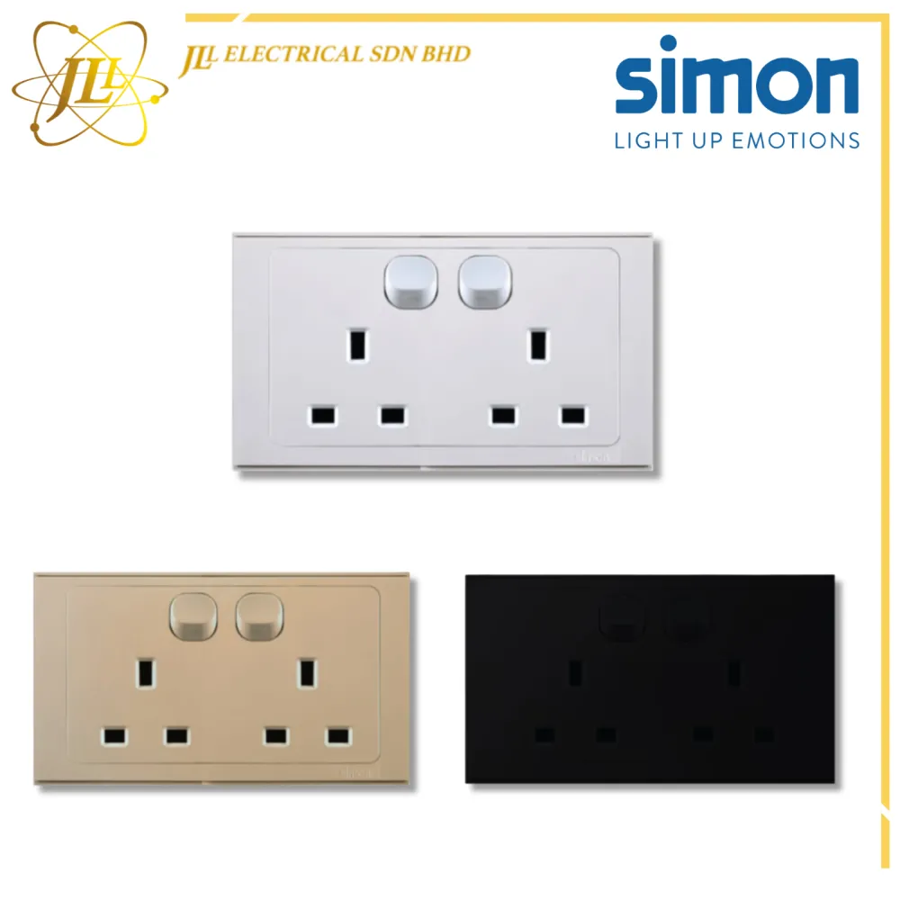 SIMON SWITCH E6 724583 13A TWIN SOCKET OUTLET [WHITE/CHAMPAGNE/BLACK]