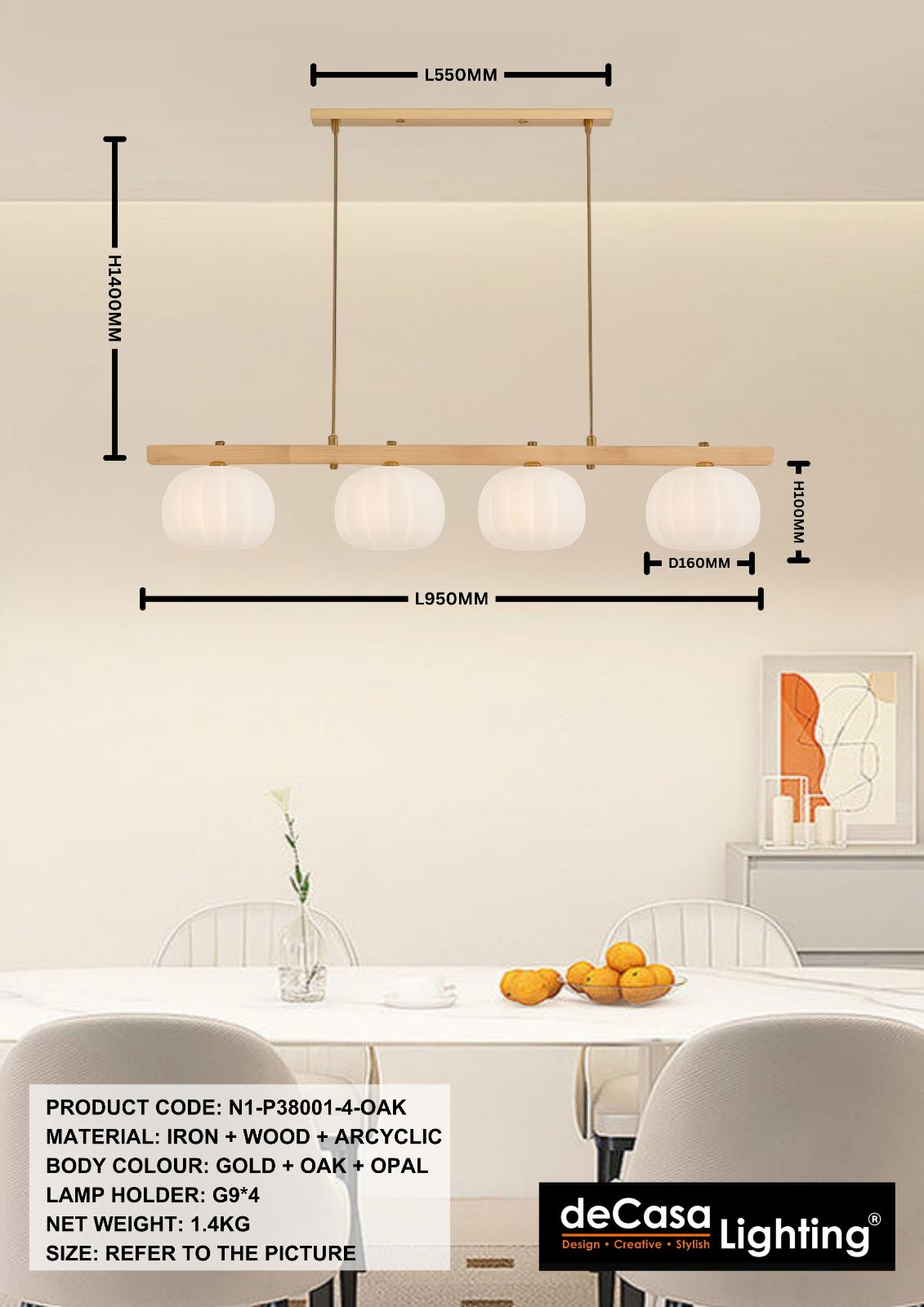 MODERN 4 IN 1 PENDANT LIGHT(N1-P38001-4-OAK)