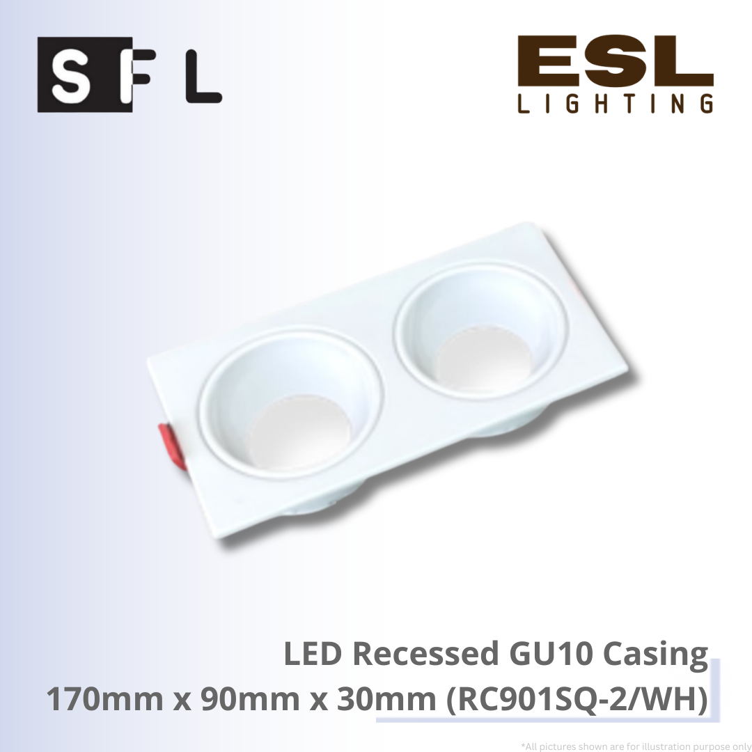 SFL LED Recessed GU10 Casing 170mm × 90mm × 30mm - RC901SQ-2/WH
