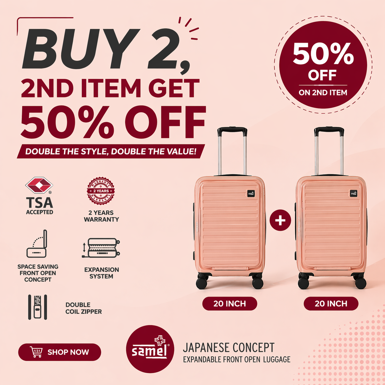 Samel 20" FGD 432 Japanese Concept Expandable Anti-Theft Zipper Front Open Luggage