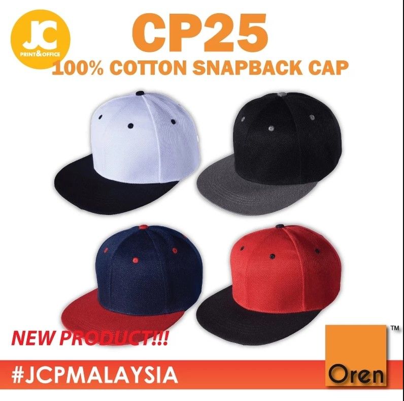 OREN SPORT Unisex Super Thick 100% Cotton Snapback 6-Panel Cap - White Navy Black Red CP25