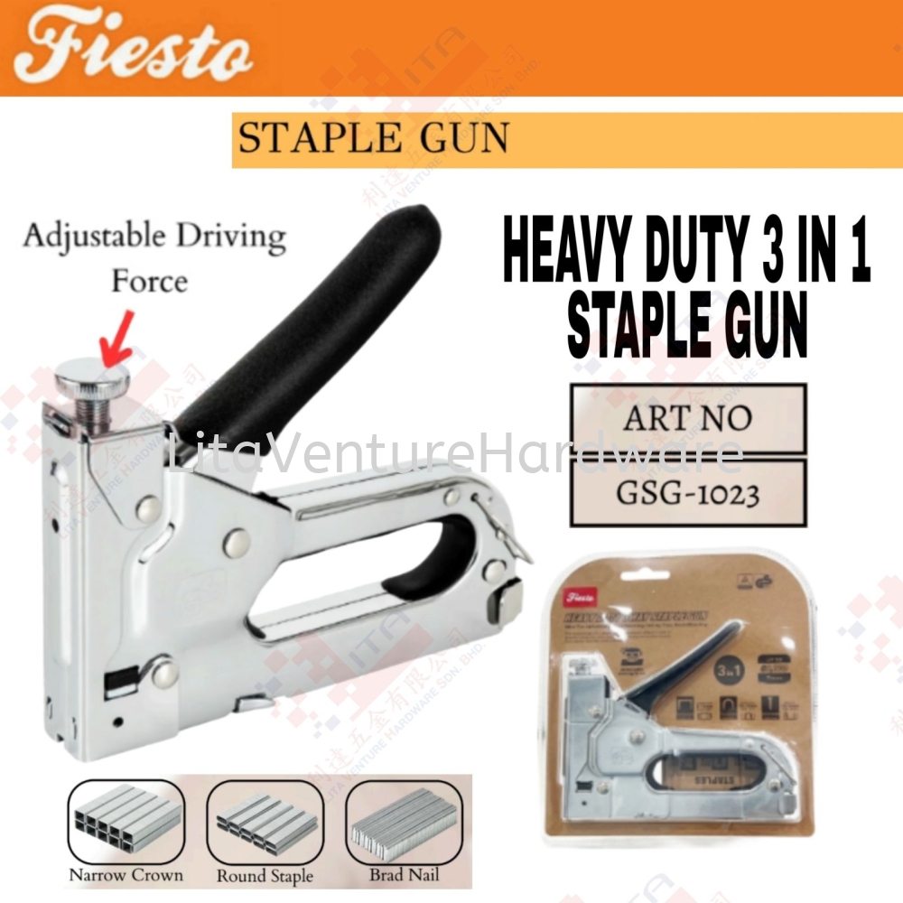 FIESTO BRAND HEAVY DUTY 3 IN 1 STAPLER GUN - GSG1023