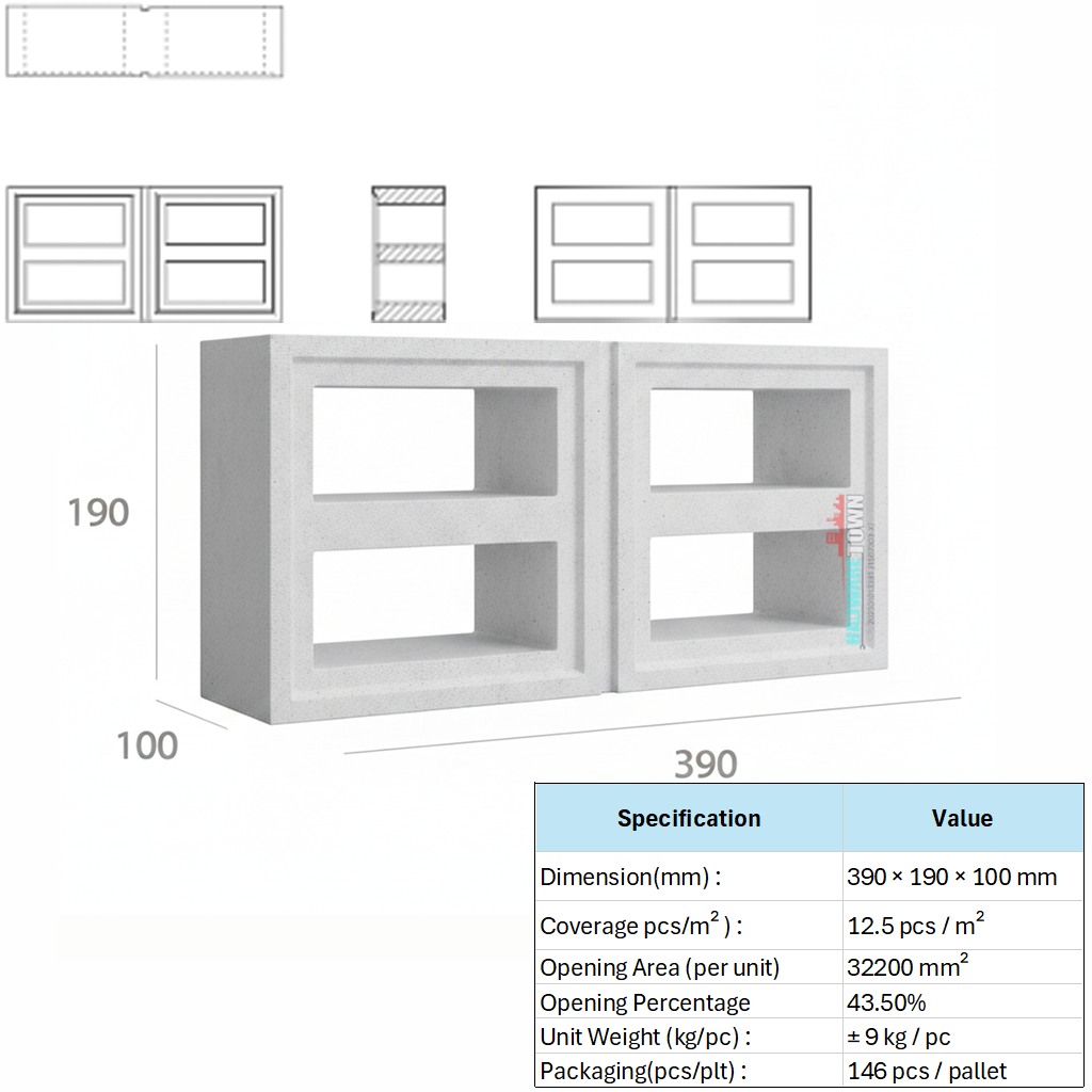 VENTILATION BLOCK VB 3914.100 (LWH 390 x100 x190)mm