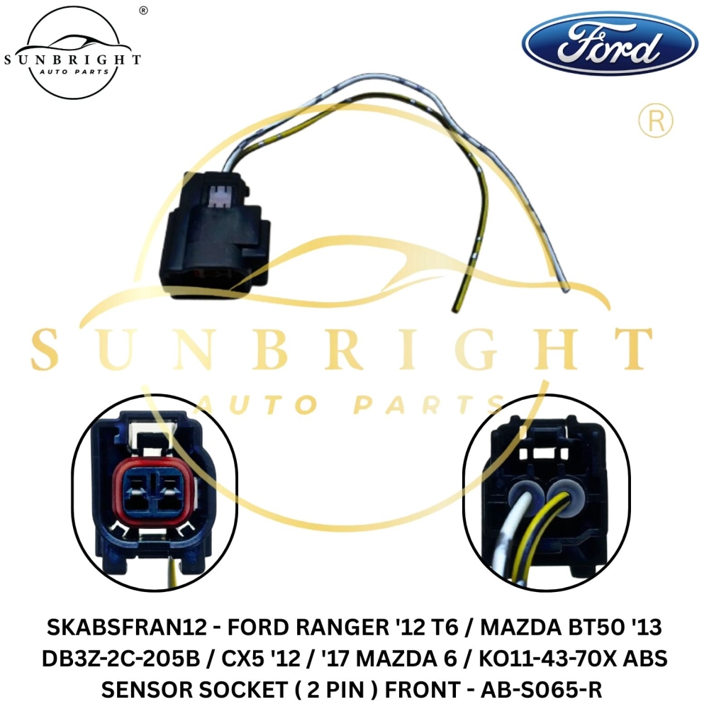 SKABSFRAN12 - FORD RANGER '12 T6 / MAZDA BT50 '13 DB3Z-2C-205B / CX5 '12 / '17 MAZDA 6 / KO11-43-70X ABS SENSOR SOCKET ( 2 PIN ) FRONT - AB-S065-R