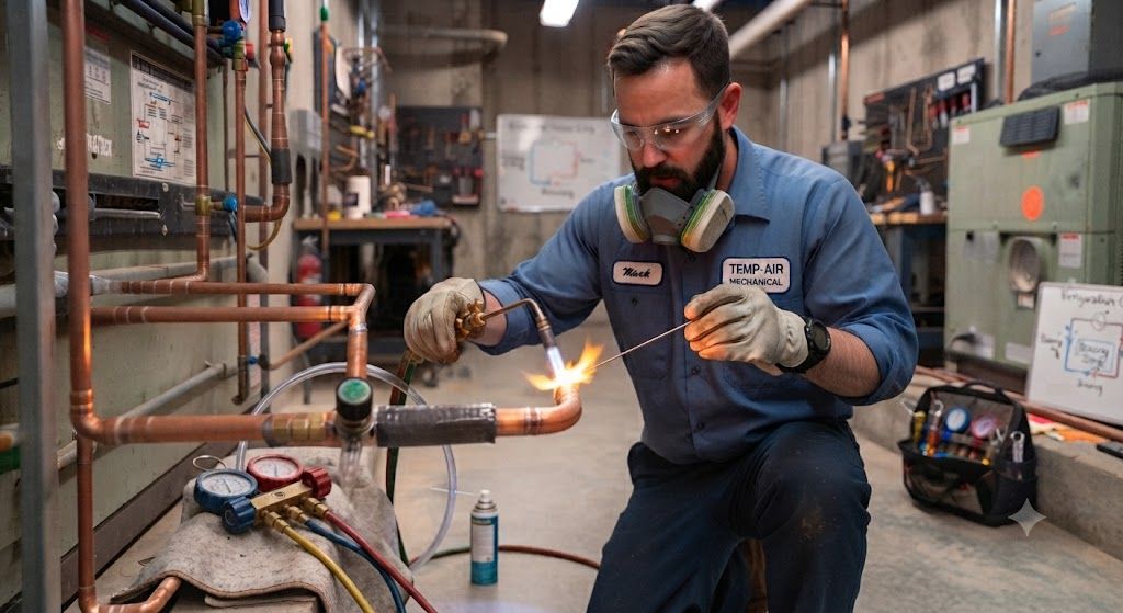 HVAC refrigeration copper line brazing skills