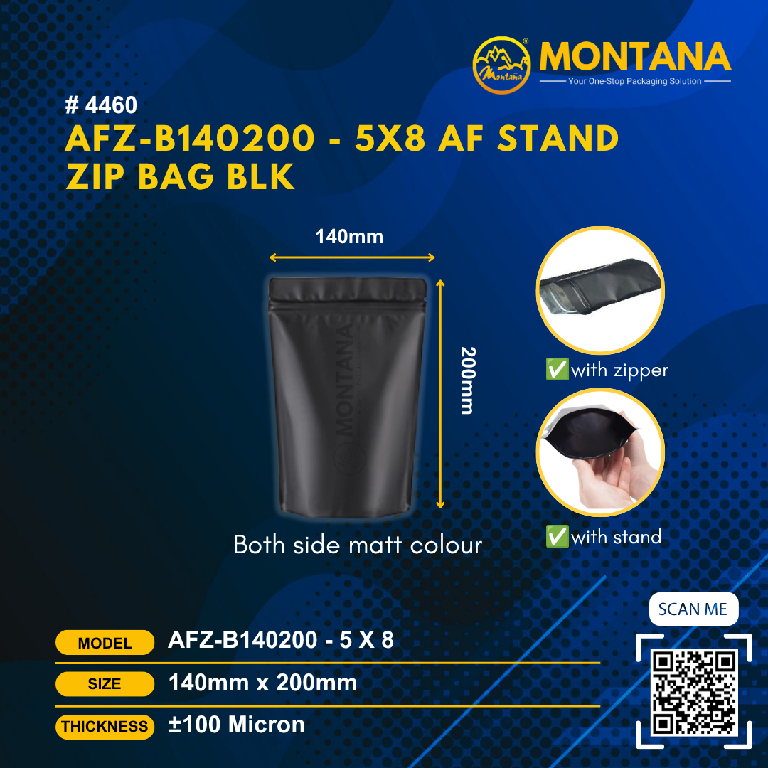 (4460) AFZ-B140200 - 5X8 ALUM FOIL STAND ZIP BAG BLK