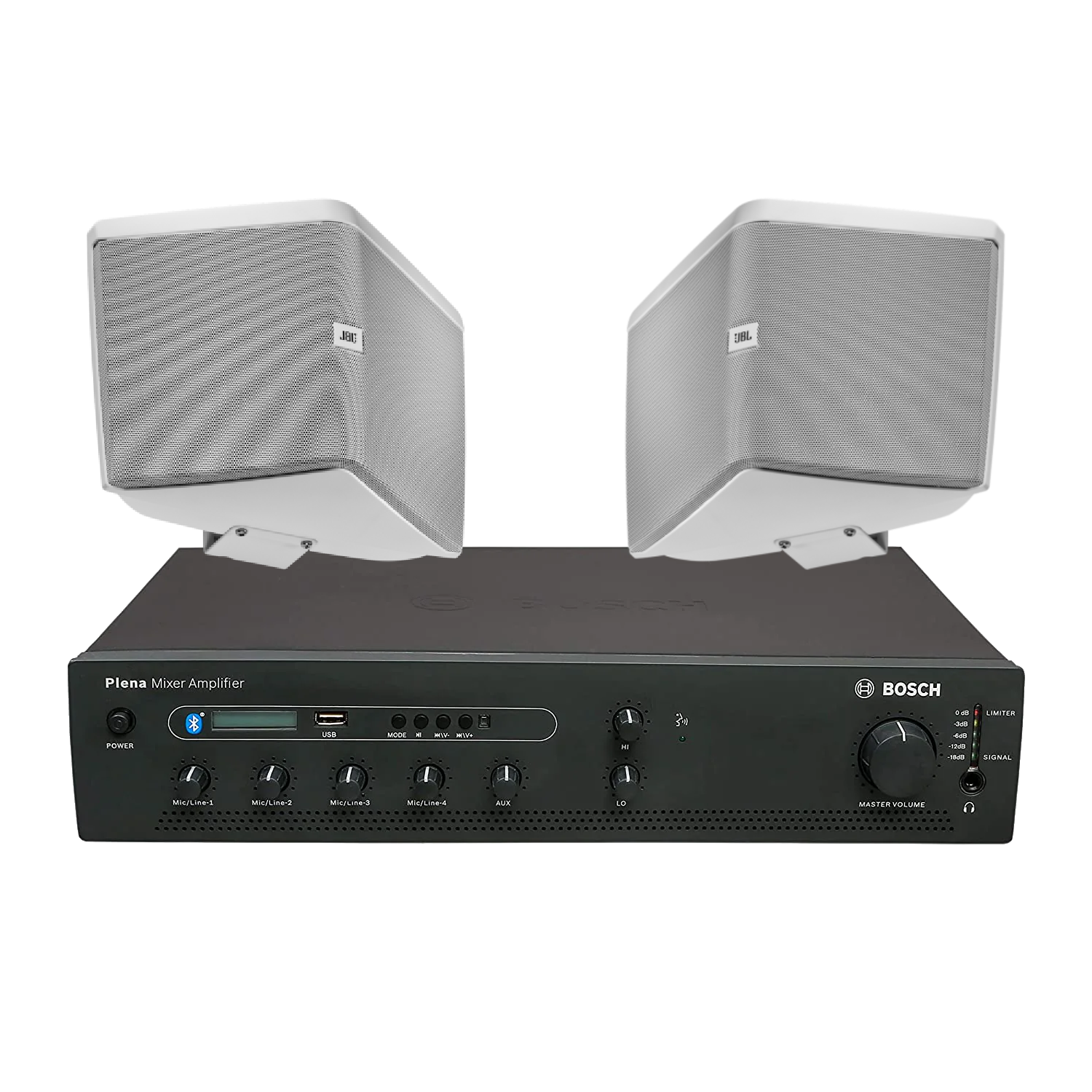 Bosch PA Package with PLE-1MEXXX-3AP 60W/120W/240W Mixing Amplifier & JBL Control HST Wide-Coverage Speaker with 5-1/4" LF, Dual Tweeters and HST Technology™