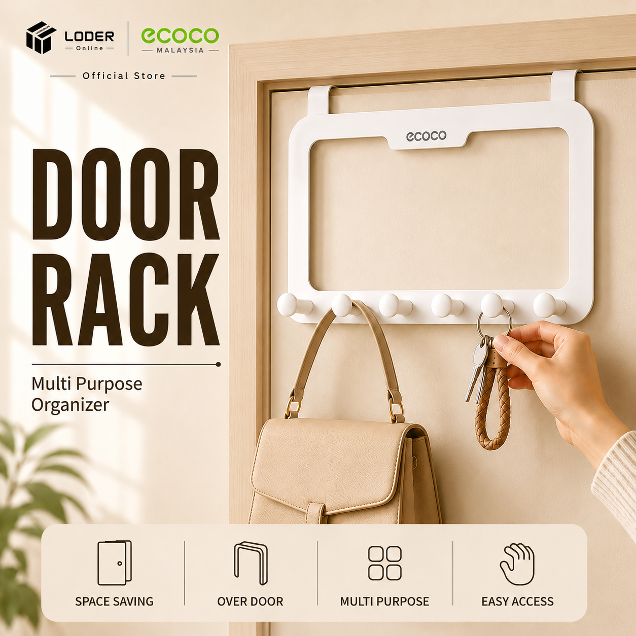 LODER ECOCO Door Rack Wall Mounted Storage Rack Door Organizer Kitchen Cabinet Storage Holder No Drill