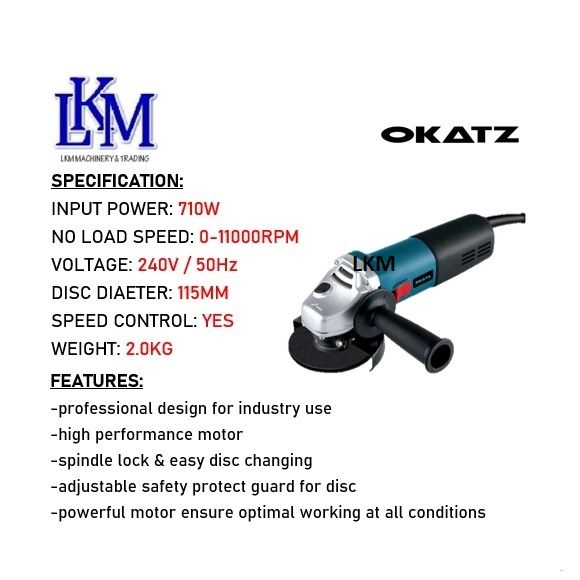 [OKATZ] PAG115  710W 4 VARIABLE SPEED CONTROL ANGLE GRINDER