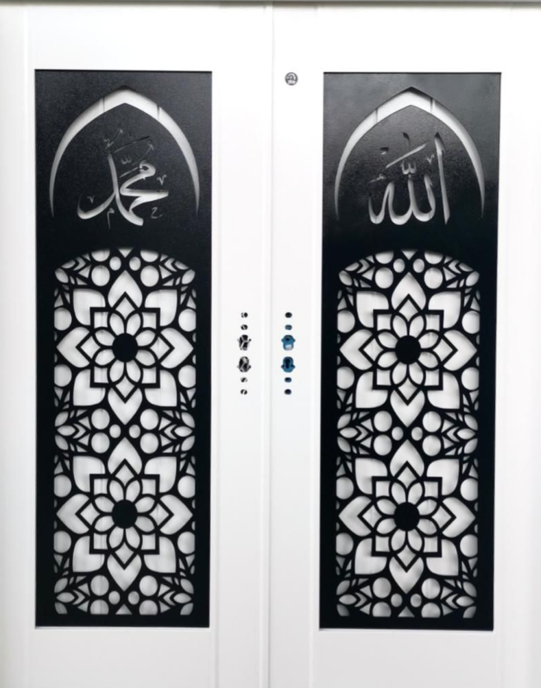 Double Leaf Mild Steel Laser Cut Security Door with Tulisan Jawi Design