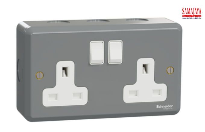 Schneider ESMT25 13A 2 Gang Metalclad Switch Socket/ Metal clad Switch Socket