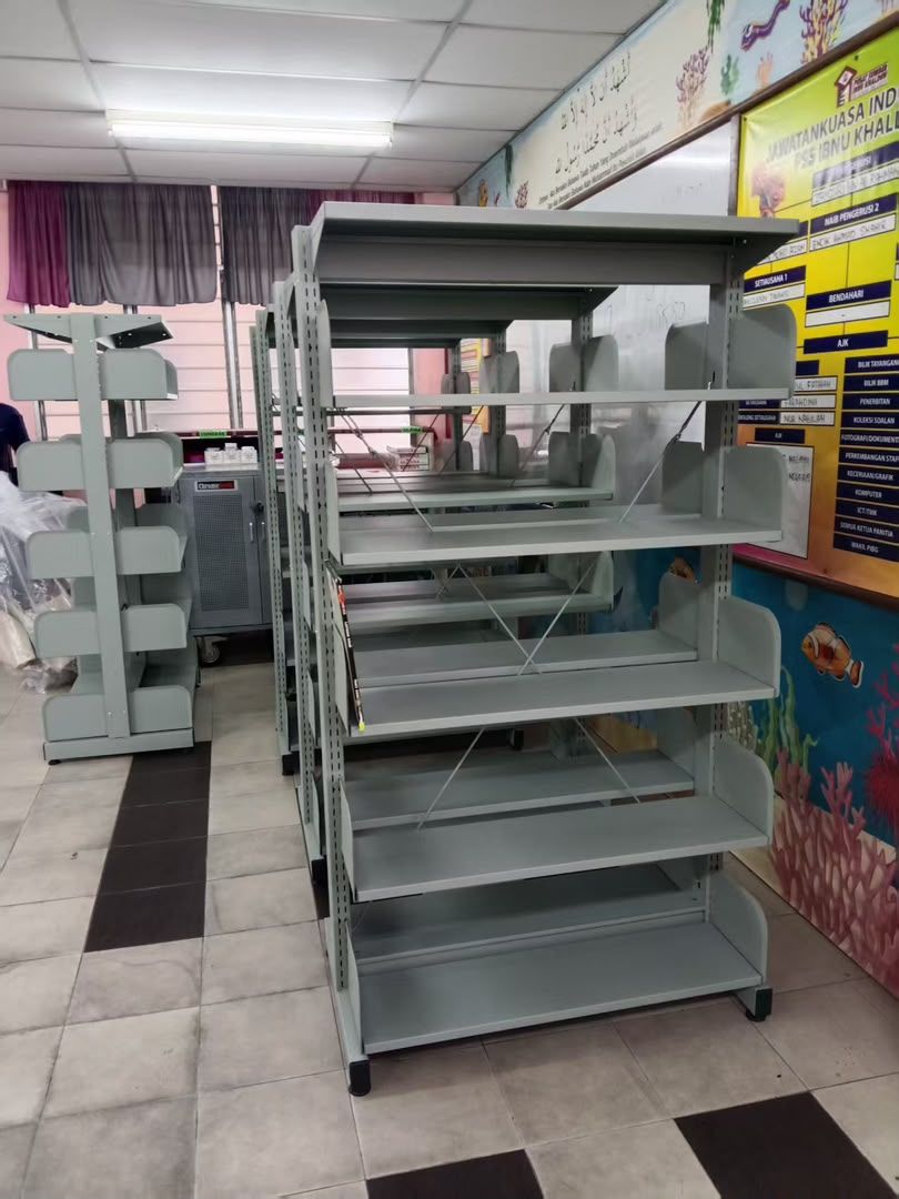 Heavy Duty Double Sided Library Metal Rack | Steel Book Shelving System | School, University & Public Library Book Rack Malaysia | Pembekal Rak Perpustakaan Sekolah | Rak Besi Perpustakaan - Penang, Puchong, KL, Kedah